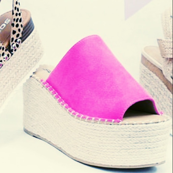 Soda Jute Raffia Woven Platform Wedge Heel Slide Sandals - Picture 5 of 5